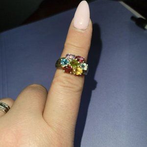 VINTAGE STERLING SILVER RING WITH MULTICOLOR GEMSTONES- SIZE 8.5
